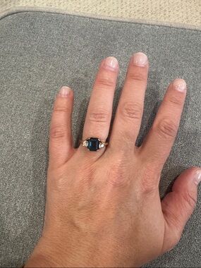 10K Gold Blue Gemstone Ring with Accent Diamonds